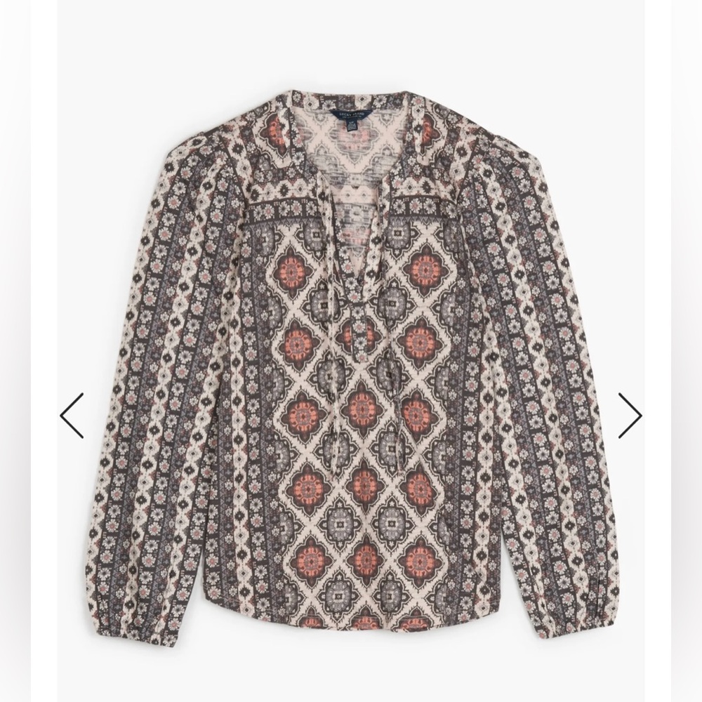 Lucky Brand women’s long sleeve printed top with tassels
